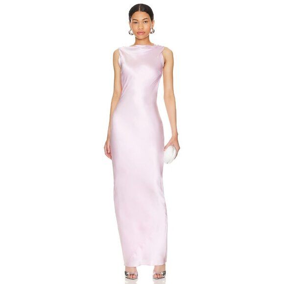 The Bar Pierre Gown in Lilac 0 New Womens Satin Backless Maxi Long Dress - Picture 1 of 12